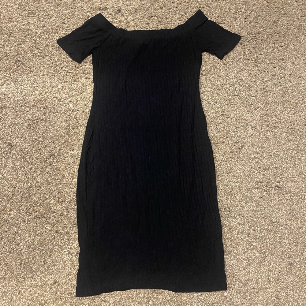 black off shoulder body con dress